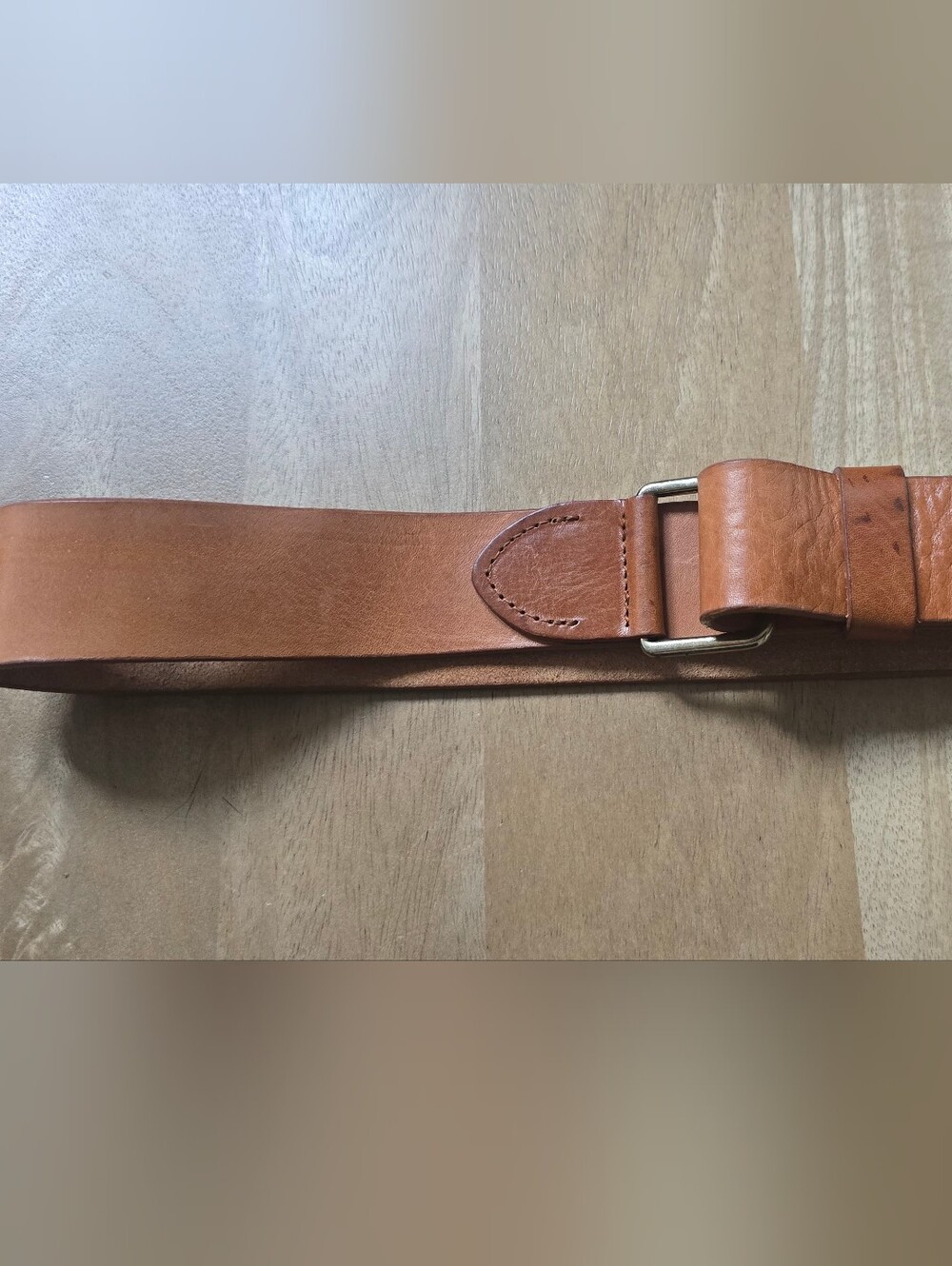 Mango Cognac Leather Men's Belt with Brass Buckle